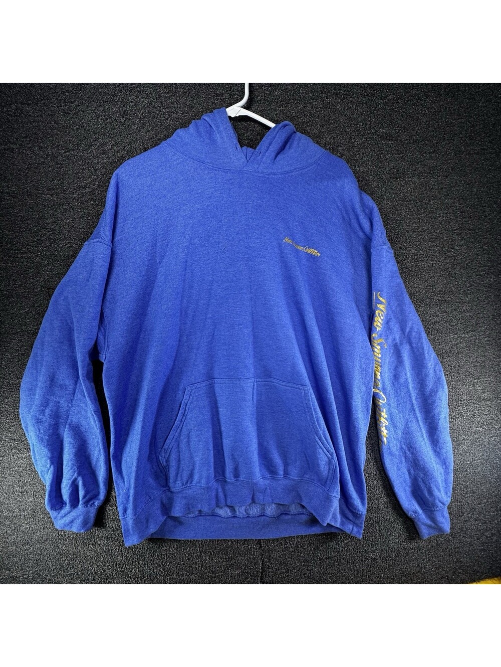 New Smyrna Outfitters Script Logo Sleeve Graphic Pullover Hoodie, Size Large